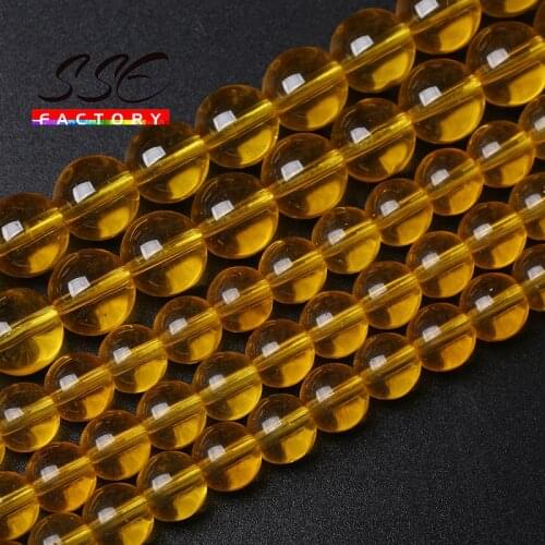 Smooth Clear Yellow Crystal Glass Beads For Jewelry Making Round Spacer Beads 4 6 8 10 12 mm Diy Bracelet Necklace 15" Strand