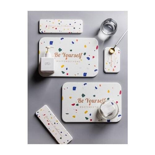 Terrazzo series diatomaceous earth absorbent pad bathroom household mat anti-skid quick-drying mat coaster