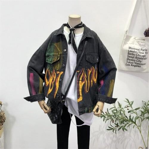 Graffiti Print Letters Women Denim Jackets New Outerwear Patchwork Oversize Fashion Female Hip Hop Jeans Coat Female Tops G1022