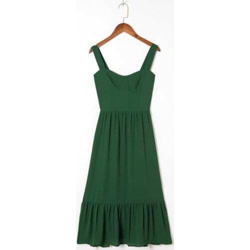Summer womens casual solid color slim-fit suspender dress
