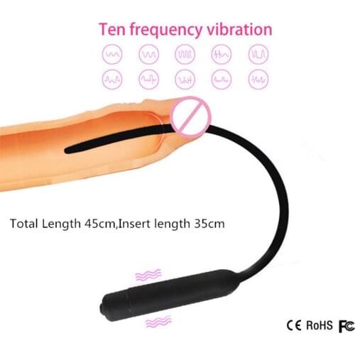 Medical Silicone Insertable 35cm 10 Frequency Penis Urethral Sound Vibrator For Man Orgasm Penis Urethral Catheter Stimulator