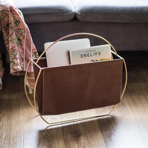 Cutelife Nordic Metal Leather Magazine Newspaper Shelf Home Sofa Corner Office Storage Rack Living Room Books Handle Shelf Decor