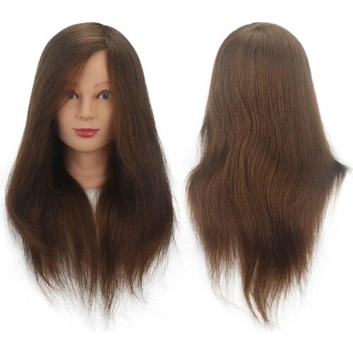 16/18 inch 100% real hair human brown black hairdresser training head dummy model with long hair styling practice head model