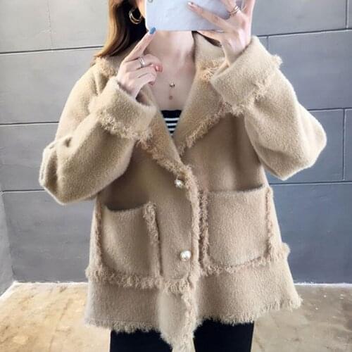 Fashion Imitate Mink Fleece Jacket Womens Coat Autumn Winter Loose Single Breasted Casual Knitted Outwear Cardigan Female K952
