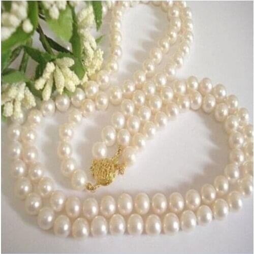 NEW GENUINE 2 ROW 8-9 MM AAA AKOYA WHITE PEARL NECKLACE 18" 925silver