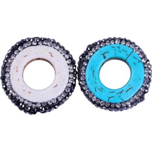 Newest Simple Charms Pendants for Necklace Name Stone Inlay Rhinestone Crystal Round Connectors Findings 5PCS