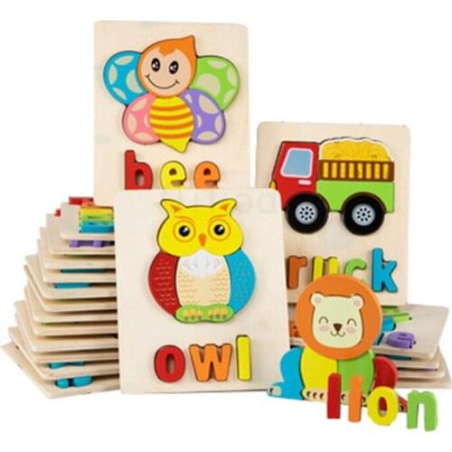 Montessori Educational Wooden toy 3D Word Puzzle Wooden Sensory Mathematics Jigsaw Brain Training Early Intellectual LearningToy