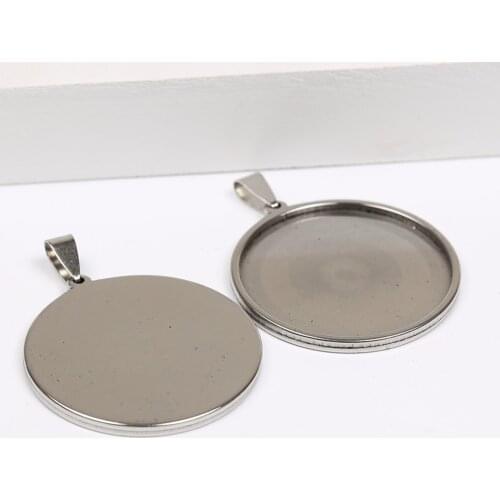 Reidgaller 5pcs stainless steel cabochon base setting 35mm dia blank pendant tray diy jewelry bezel findings