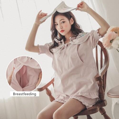 Nursing Maternity Nightwear Pregnancy Clothes Breastfeeding Pajamas Pajamas For Pregnant Women Sleeveless T-Shirt Shorts Set