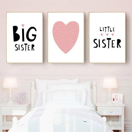 Big Sister Poster Canvas Painting Pink Heart Prints Nursery Wall Art Quotes Child Print Nordic Wall Pictures For Girl Room Decor