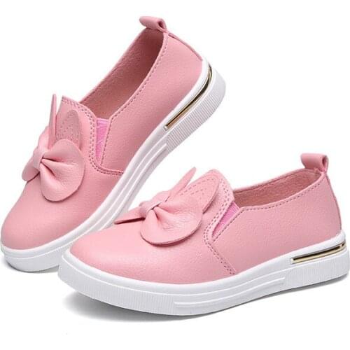 SKOEX Kids Shoes Girls Bowknot Slip-on Flat Shoes Fashion Casual Sneakers Breathable Soft Childrens Dress School Uniform Shoes