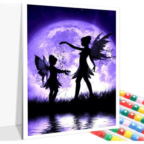 QIZITENG 5D Butterfly Fairy Diamond Mosaic Square Round Diamond Embroidery Cartoon Moon Picture Home Decoration Gift Decoration