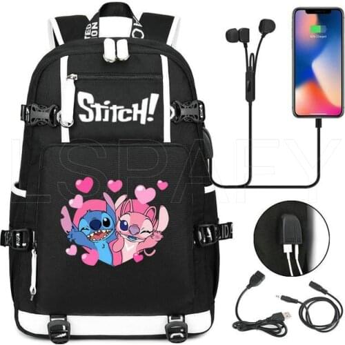 Disney Usb Charging Backpack Cute Stitch Backpacks Teenager School Bags For Boys Girls Back To School Mochila