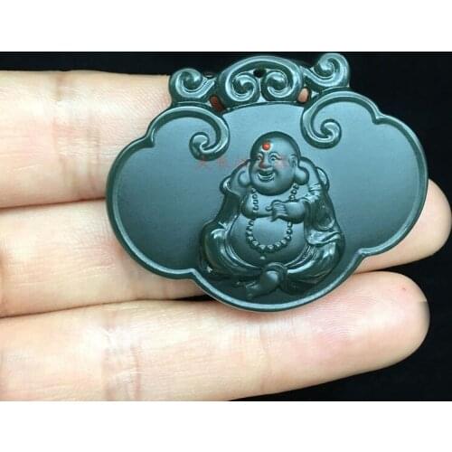 Xinjiang Hetian jade sapphire fine material inlaid with South Red special baby lock Maitreya Buddha Buddha jade pendant hp324