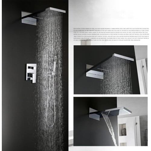 Solid brass three functions bathroom shower faucet set with Waterfall Rainfall mode top brass shower head handheld shower head