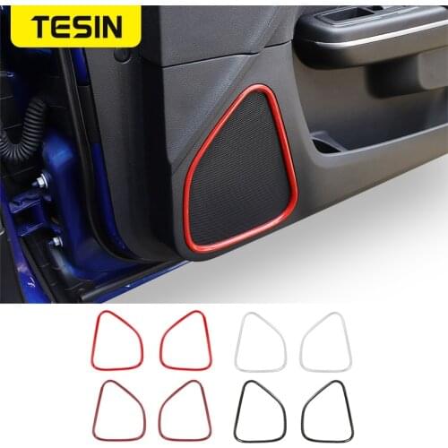 TESIN ABS Interior Accessories Car Door Stereo Speaker Audio Sound Decoration Ring Cover Stickers For Dodge Charger 2015-2020