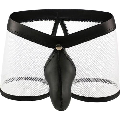 Male Mesh Underwear Sexy Men Boxer Net Shorts Open Back Front Penis Pouch Boxers Boxershorts Underpants hombre Panties Sleepwear