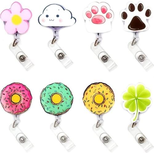 The Footprints Doughnut Retractable Plastic Badge Holder Reel Student Nurse Exhibition Enfermera Girl Name Card Chest Card