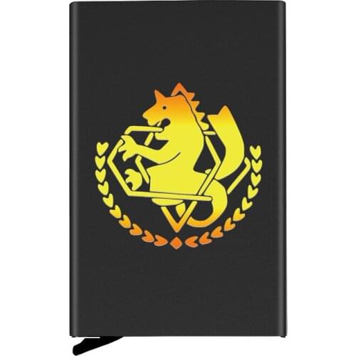 High Quality Metal Men Women Credit Card Holder Fullmetal Alchemist Symbol Printing Travel ID Cardholder Case Rfid Wallet