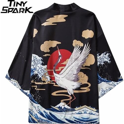 Japanese Kimono Jacket Crane Great Wave Harajuku 2020 Hip Hop Men Japan Streetwear Jacket Summer Thin Clothing Loose Kimono