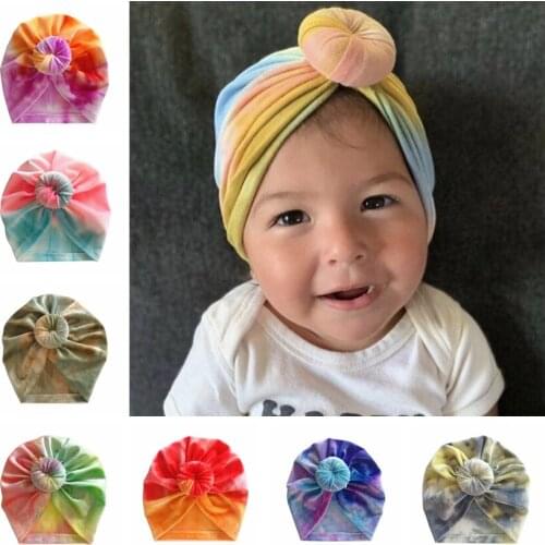 Yundfly Autumn Winter Childrens Magical Donut Hat Baby Girls Tie-dye Korean Velvet Pullover Turban Hat Toddler Knotted Cap