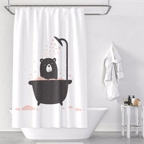 Custom Made Shower Curtain Bathroom Curtain Partition + Hooks 1.2/1.5/1.8/2x1.8m 1.5x2m 1.8x2m 2x2m 2.4x2m Bear in Shower White