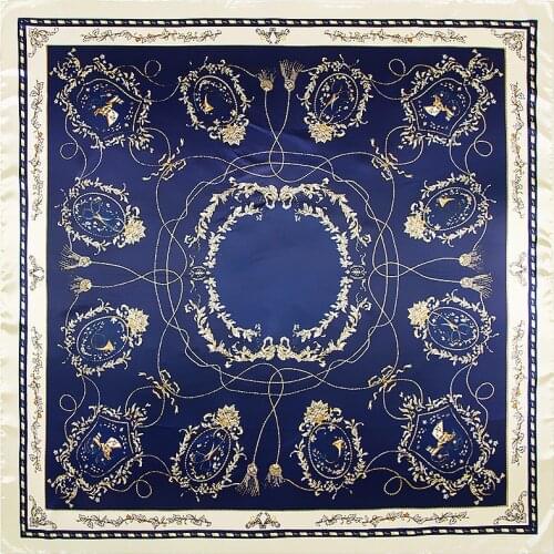 New Arrival Luxury Brand Rope Tassel Print Silk Satin Square Scarf Spring Autumn Women Scarfs Shawls 90*90 cm For ladies