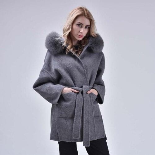 JANEFUR Cashmere Coat Medium Long Women Belt Autumn Winter fashion Large size Solid Overcoat