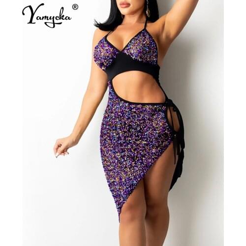 Sexy vintage White halter Sequin summer dress women club party bodycon woman dress hollow corset prom evening dresses vestidos