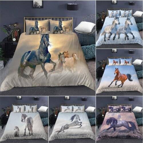 3D Animal Printed Duvet Cover Set Domineering Galloping Horse Bedding Set for Bedroom Quilt Covers with Pillowcase 2/3pcs