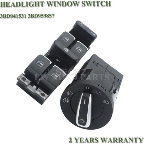 2 Pcs for VW Golf MK4 Jetta Passat B5 Chrome Headlight Switch Fog Lamp Knob Master Power Window Button 3BD 941 531 A 3BD 959 857