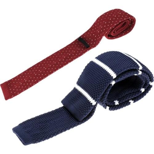 2pcs Gentleman Mens Casual Knit Knitted Flat Ties, Narrow Woven Necktie, Cravate Narrow Neckties