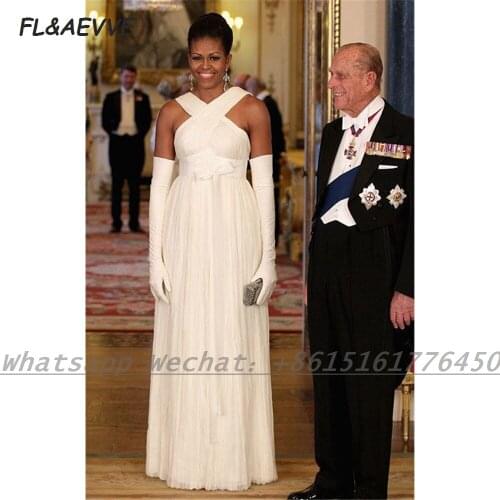 20121 Ivory South African Evening Dress Criss Cross Long Sleeves Floor Length Black Girls Evening Party Gowns