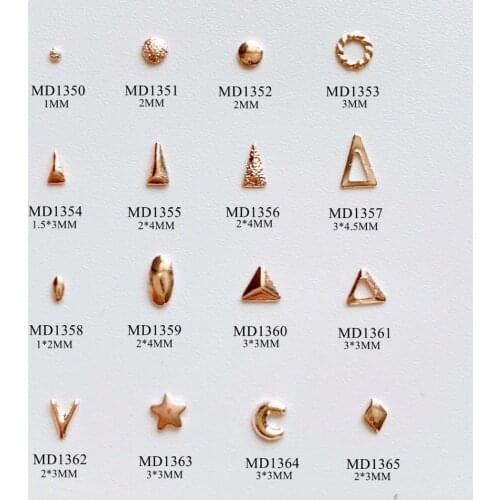 3D Approx.500pcs/bag Rose Gold Metal Stud Mini Metal Stud Round Star Triangle Stud MD1350-1365