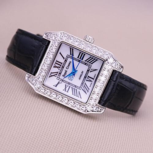Royal Crown Lady Womens Watch Japan Quartz Setting Crystal Hours Fine Fashion Dress Bracelet Leather Luxury Rhinestone Gift