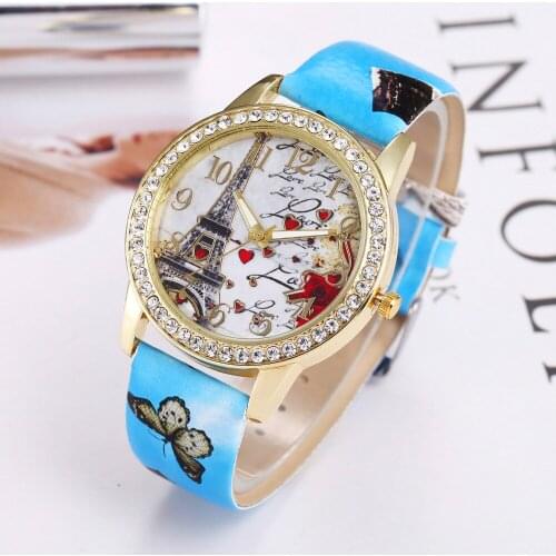 Fashion Vintage Paris Eiffel Tower Watches Luxury Leather Women Quartz Watches Womens Girls Ladies Casual Creative Wristwatches