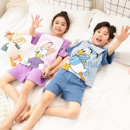 Kids Boys Girls Clothes Baby Disney Mickey Donald Duck Daisy Pajamas Summer Short Sleeved Set Cartoon Minnie Children Sleepwear