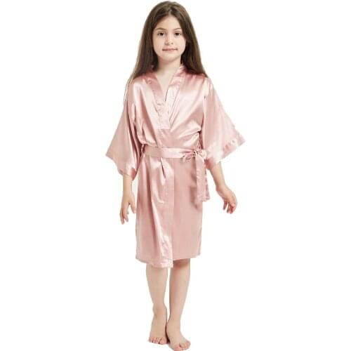 Kids Solid Satin Robe Beach Bathrobe Cute Solid Bathrobe Children Nightgown Sleepwear Smooth and Skin-friendly Dressing Gown