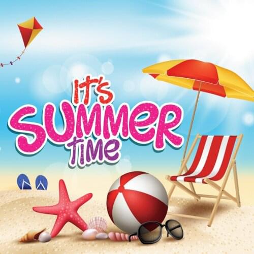 Laeacco Happy Summer Sweet Love Time Seaside Beach Baby Play Games Ball Chair Cartoon Scenic Photo Backdrop Photo Backgrounds