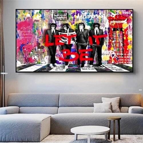 Graffiti Pop Street Canvas Painting Gentleman Monkey F4 Wall Art Posters and Print Modern Animal Wall Pictures for Home Cuadros