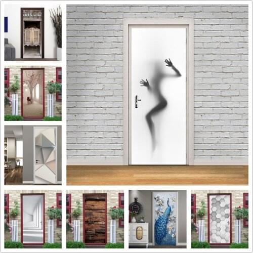 Stickers on the Door Home Decor Girl Silhouette Wall Decals Self Adhesive Vinyl Removable Mural Poster Door Wallpaper deurposter