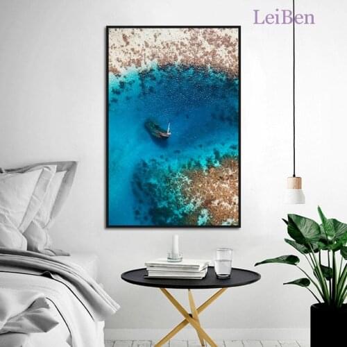 Nordic Landscape Blue Beach Wall Art Poster Abstract Canvas Painting Print Picture On Wall Loft Home Decor Living Room Interior