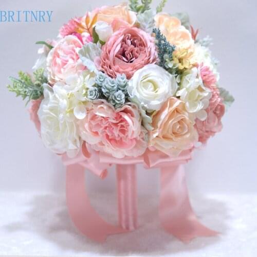 BRITNRY 2018 Pink New Bridesmaid Wedding Bride Bouquet Romantic Wedding Bouquet Flower Brides Wedding Accessories Real Photos