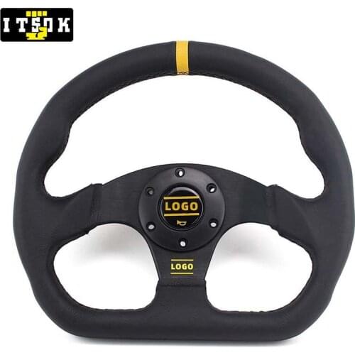 OM Steering Wheel Leather D Shape Flat JDM Universal 13inch 325mm Black Red Stitching Car Sport Simulated Racing Drift With Logo