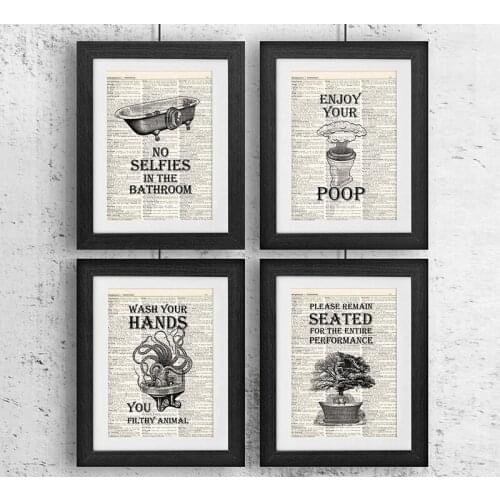 Bathtub Closestool Bathroom Poster Nordic Style Vintage Bathroom Toilet Hanging Painting Interior Decoration for Home Wall Art