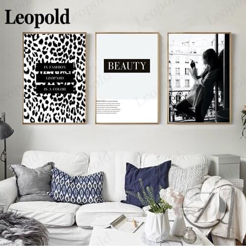 Nordic Fashion Black and White Canvas Poster Bedside Smoking Woman Leopard Picture Print Wall Artist Home Decoration