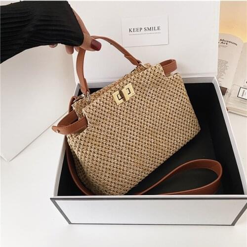 Woven bag womens bag 2021 summer new trendy fashion one-shoulder messenger bag foreign style ins portable tote bag