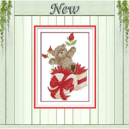 The little bear gift box diy painting counted print on canvas DMC 11CT 14CT Chinese Cross Stitch kits embroidery needlework Sets