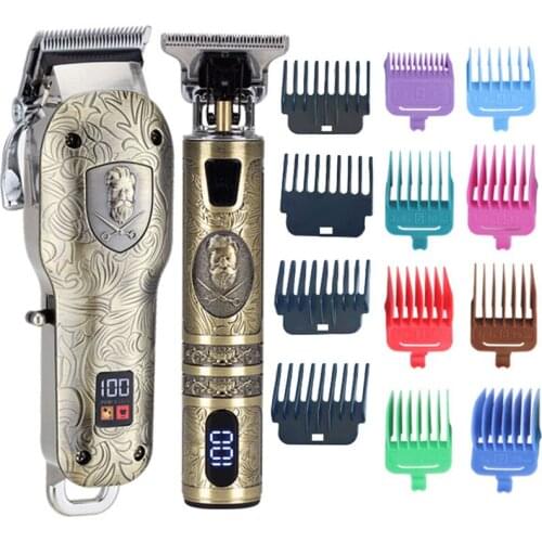 Professional powerful LED electric hair clipper grooming LCD hair trimmer kit metal housing adjustable salon haircut home kit