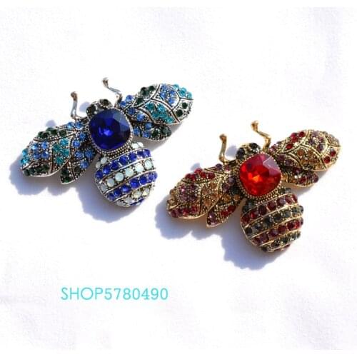 Multi Color Bee Rhinestone Anti Gold Color Elegent Brooch Women Crystal Insect Pin Corsage Ladies Party Garments Vintage Jewelry